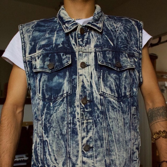 Custom Hand Painted Bleach Washed Denim Vest M-L - Picture 5 of 6